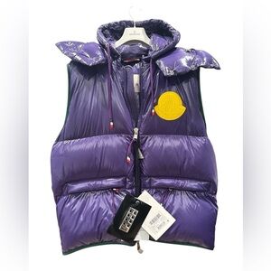 NEW 💯 AUTH Moncler Men's Genius 2 1952 Purple PufferDown Double Hood Lorent Vest